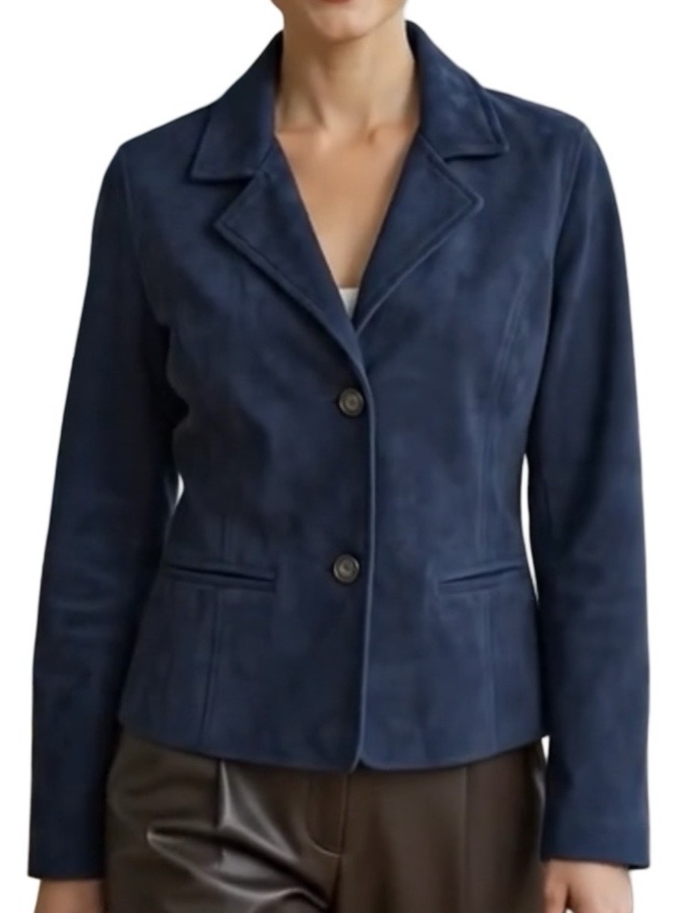 🆕 Armani Collezioni Suede Jacket Designer Quiet Luxury Timeless Lined Blue M